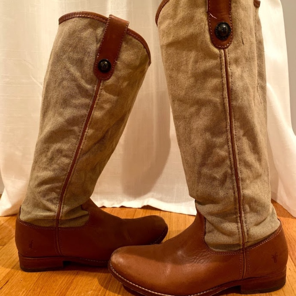 FRYE Melissa canvas and leather tall riding boots
